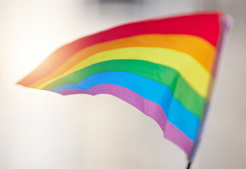Lgbtq, rainbow flag and freedom of sexuality for support, social protest and human rights in...