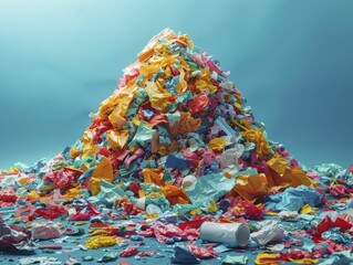 Dynamic Pile of Colorful Recycled Materials, Concept of Reuse and Transformation
