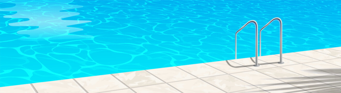 swimming pool blue water ladder tiles deck poolside summer vacation resort vector illustration