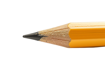 A close-up image of a sharpened yellow pencil against a black background.
