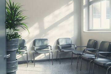 Fototapeta premium Empty chairs in a waiting area of a medical facility