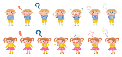 子供達の全身表情集_カラークレヨン風
