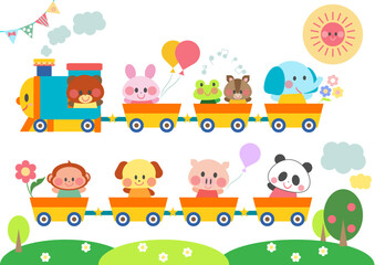 汽車に乗る動物達のイラスト