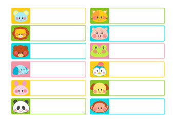 動物の顔お名前シール素材集_四角い枠
