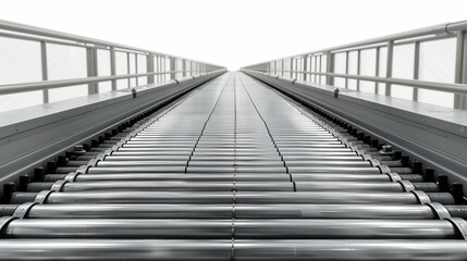 Fototapeta premium An isolated empty conveyor belt against a white background.