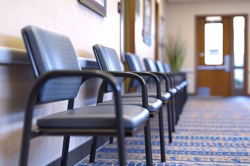 Empty chairs in a waiting area of a medical facility