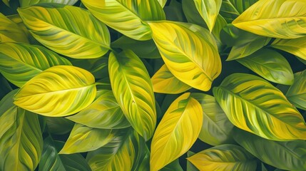 Vibrant Chartreuse Tropical Leaves Forming a Striking Pattern