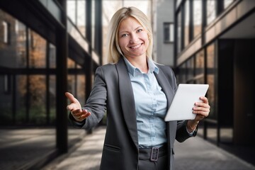 mature professional businesswoman using application at workplace