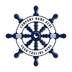 Fototapeta premium Vintage Retro Boat Ship Pendant Steering Wheel for Nautical Badge Emblem Label