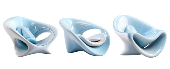 Set futuristic plastic chair of unusual shape blue color