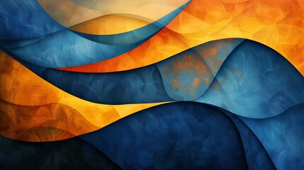 Background illustration with abstract blue yellow orange layered textured shapes with effects 