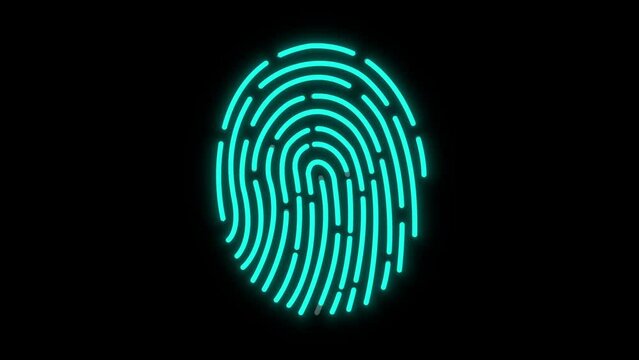 Futuristic digital processing of fingerprints neon Glowing looping technology fingerprint on a black background HUD hologram art  modern fingerprint scanner concept 
