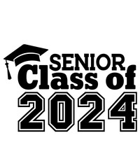 Graduation senior class of 2024 typography clip art design on plain white transparent isolated background for card, shirt, hoodie, sweatshirt, apparel, tag, mug, icon, poster or badge