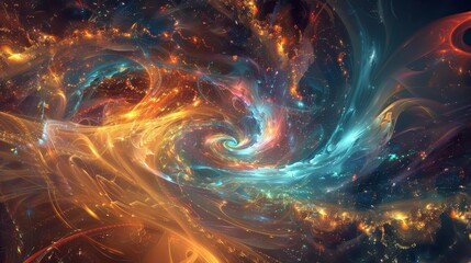 Cosmic dance of vibrant colors and swirling lights backdrop