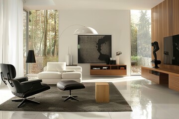 Furniture arranged in modern living room at home