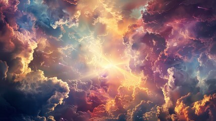 Sensation of floating through clouds with vibrant colors backdrop