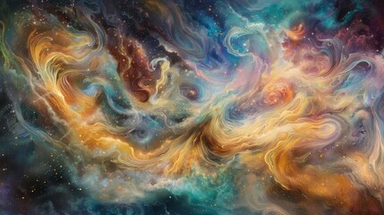 Fototapeta premium Floating through a nebulous cloud backdrop