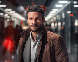 Obraz premium Man model on sale background.