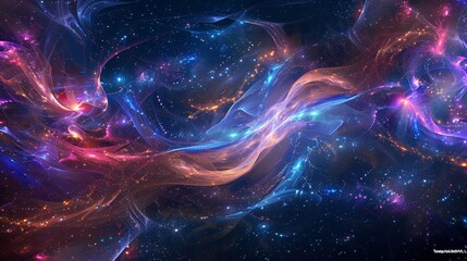 Celestial symphony vibrant neon ribbons dancing in the darkness backdrop