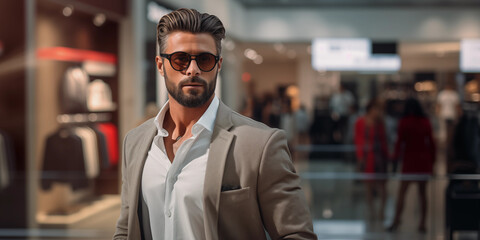 Fototapeta premium Man model on sale background.