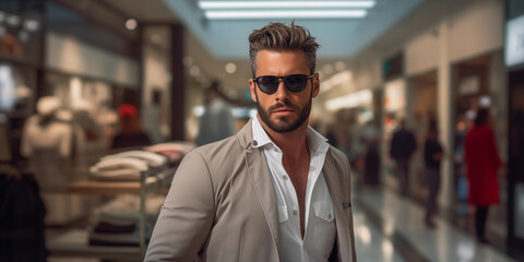 Fototapeta premium Man model on sale background.