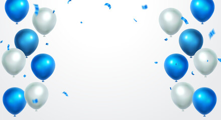 Celebration party balloons background. blue balloons and confetti for grand opening luxury greeting card vector illustration