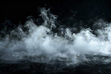 Featuring a  black background covered with white smoke, high quality, high resolution
