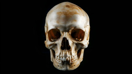 Naklejka premium Detailed image of a human skull isolated on a dark background
