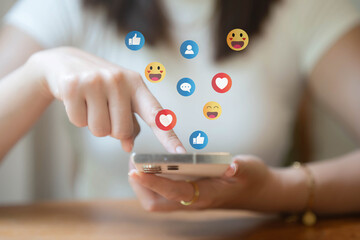  The concept of living on vacation and playing social media. Social media and digital online concept, man using smart phone with Social media. Social Distancing ,Working From Home concept.