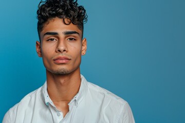 Obraz premium Serious Young Man in White Shirt. Generative AI.
