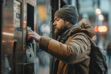 Man withdrawing cash from atm machine