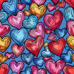 Heart doodle style seamless pattern background