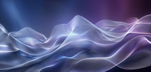Obraz premium Abstract silver waves over a gradient from midnight blue to purple, reminiscent of northern lights.