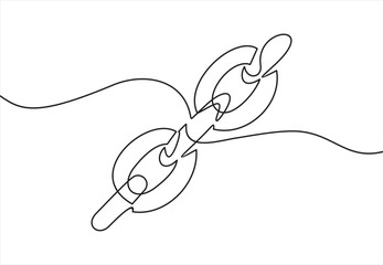 Single continuous line art blockchain link silhouette. Hyperlink sigh modern international communication security banking technology concept design