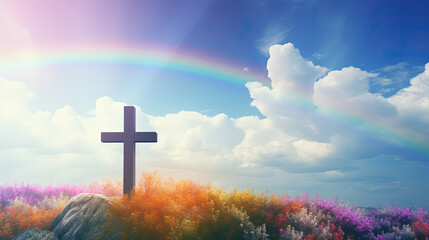 Cross and rainbow.