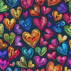 Heart doodle style seamless pattern background