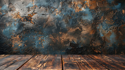  Rustic wooden planks in front of a textured grunge background.