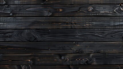 Overhead perspective of black-stained wood planks, offering a bold and dramatic background