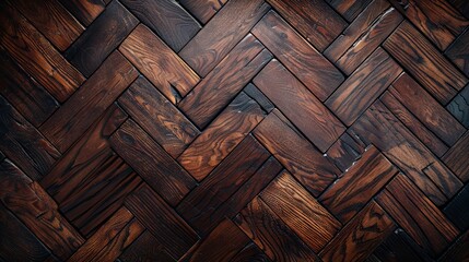 Overhead view of elegant dark wood parquet floor, perfect for luxurious interior design themes,