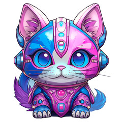 Kawaii cyborg cat portrait