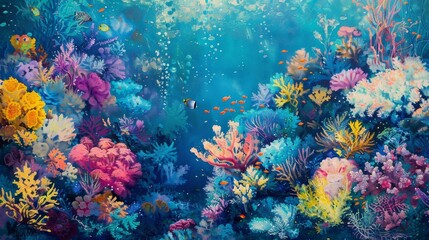 Vibrant coral reef bursts with colors against deep azure lively and diverse backdrop