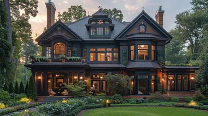 Obraz premium Beautiful home exterior features a blend of modern elegance and classic charm, making it a delightful sight in any neighborhood.