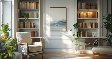 Cozy Home Office: Minimalist Bookcase Zoom Background