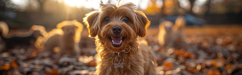 Naklejka premium Pet park, high technology, companionship of sad pet children, longing eyes, pity, worry,Heartwarming Bond: Technology-Enhanced Companionship for Sad Pet Children in a Pet Park
