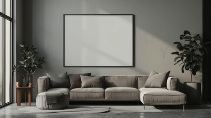 Chic Living Room with Minimalist Frame Mockup and Sofa