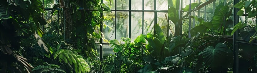 Within a lush greenhouse