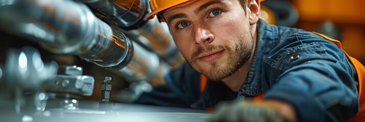 male Chinese plumber fixing a leaky pipe under the sink with expertise