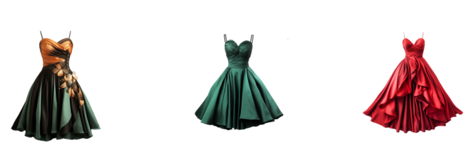 Green & red dress on transparent background cutout, PNG file. Many assorted different colors