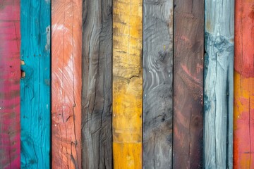 Full frame shot of multicolored painted wood planks for a vivid background - Powered by Adobe
