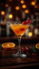 Luxurious orange cocktail with cherry garnish, luxury cocktails at exclusive bar, negroni, martini exclusive selection,Luxurious Orange Cocktail with Cherry Decoration: Exclusive Bar Delights in 4K HD
